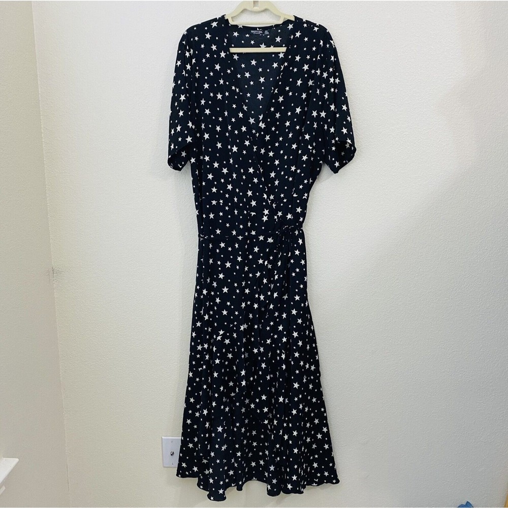 Nasty Gal Collection Wrap Dress Womens Size 20 Black Star Print